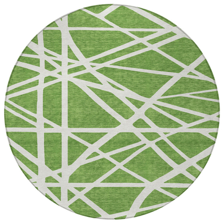 8' Green And Ivory Round Geometric Washable Indoor Outdoor Area Rug - 608219146580