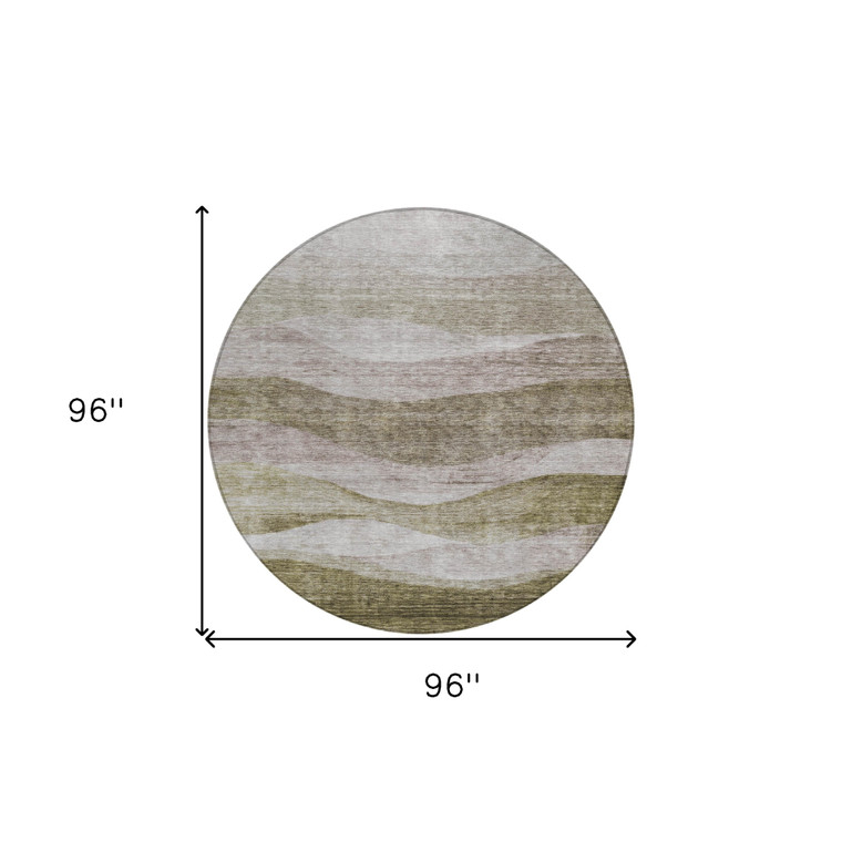 8' Taupe And Beige Round Abstract Washable Indoor Outdoor Area Rug - Taupe, Beige