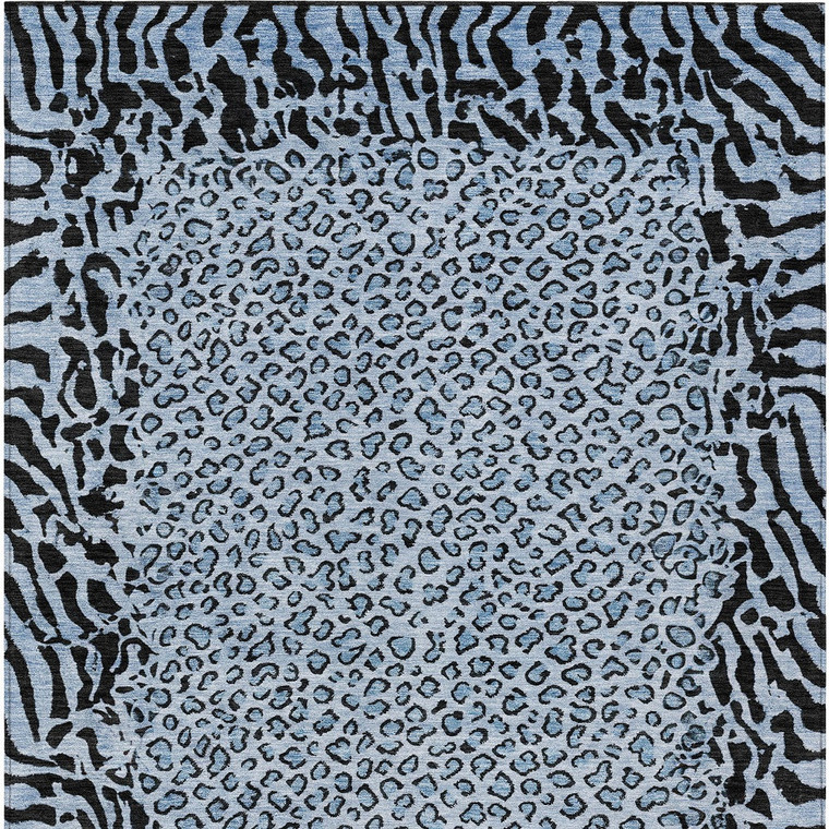 8' X 10' Blue Animal Print Washable Indoor Outdoor Area Rug