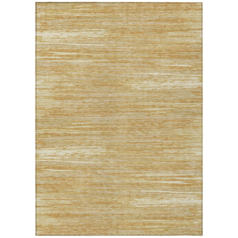 10' X 14' Gold Gray And Ivory Striped Washable Indoor Outdoor Area Rug