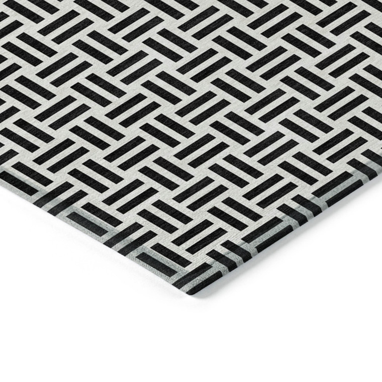 9' X 12' Black And Ivory Geometric Washable Indoor Outdoor Area Rug - Black, Ivory
