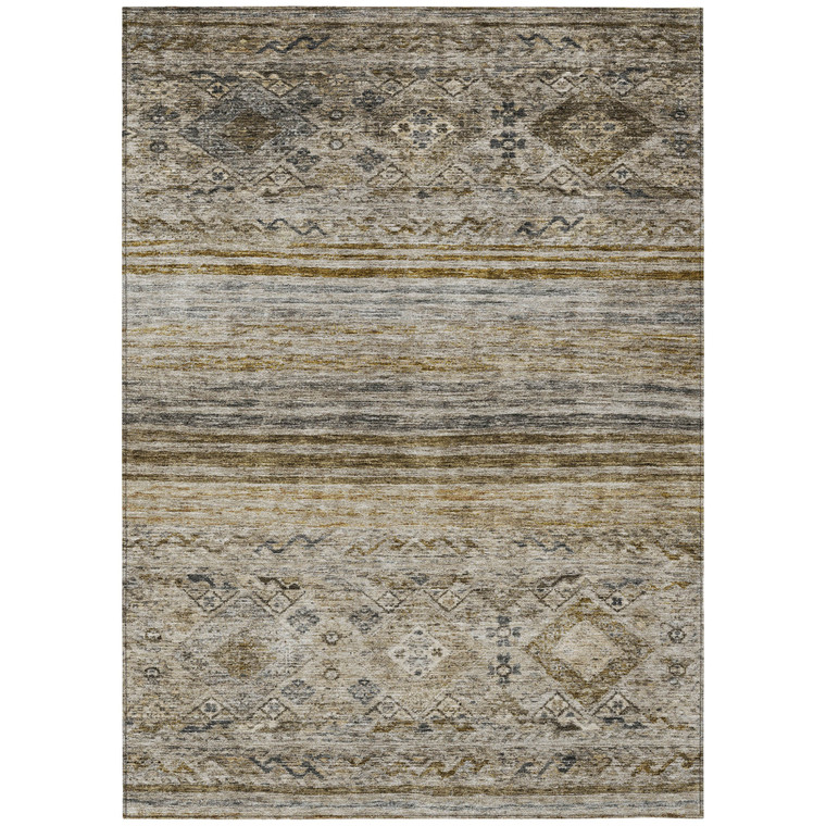 9' X 12' Brown Tan And Black Floral Washable Indoor Outdoor Area Rug