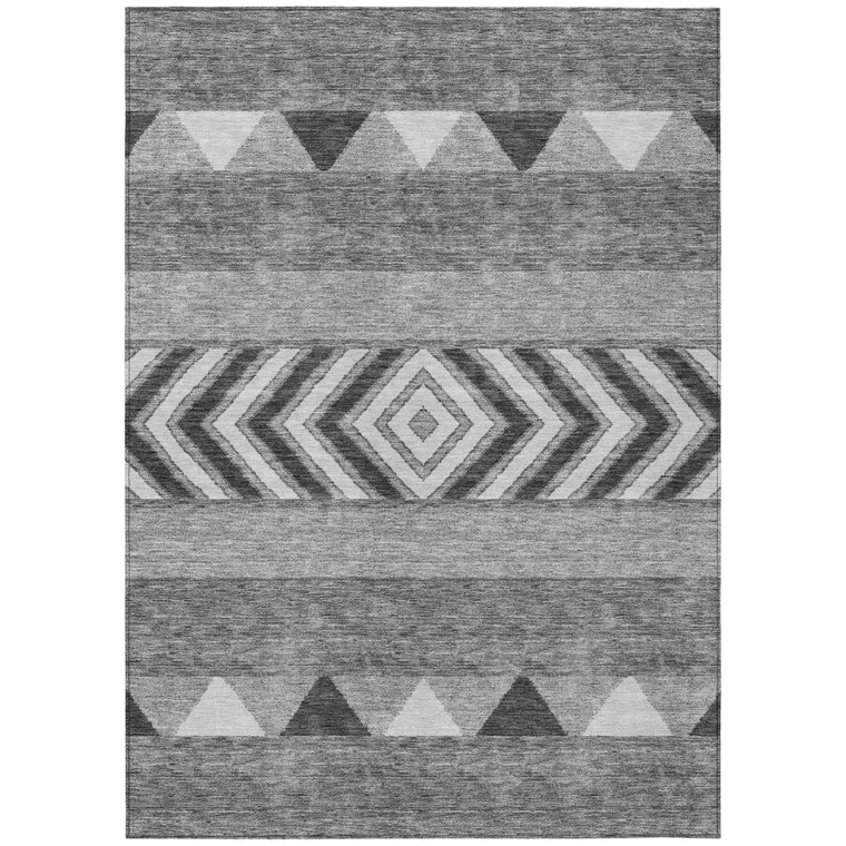 8' X 10' Gray Charcoal And Silver Southwestern Washable Indoor Outdoor Area Rug - Gray, Charcoal, Silver