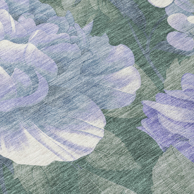 10' X 14' Lavender And Olive Green Floral Washable Indoor Outdoor Area Rug