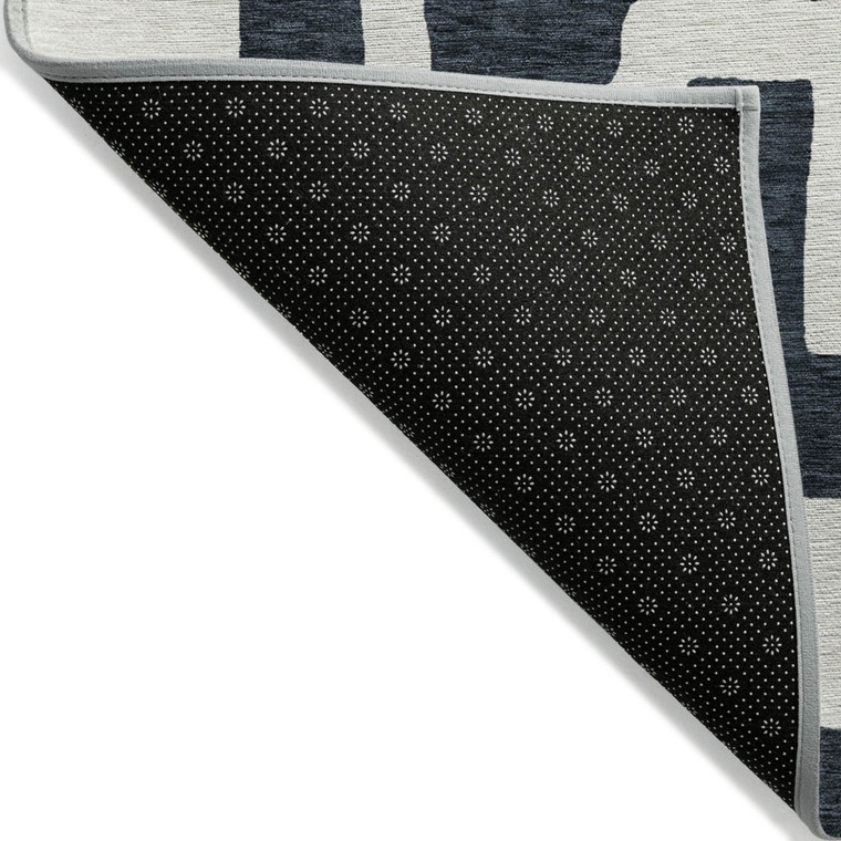 8' X 10' Black And Ivory Abstract Washable Indoor Outdoor Area Rug Transitional Style - Black, Ivory Color