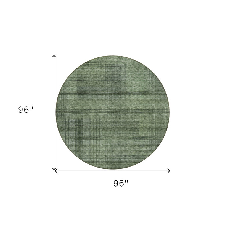 8' Olive Green And Gray Round Striped Washable Indoor Outdoor Area Rug - Olive Green, Gray