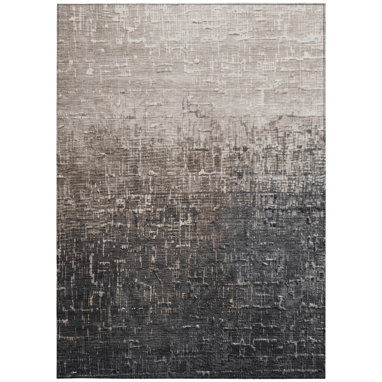 10' X 14' Khaki And Dark Gray Ombre Washable Indoor Outdoor Area Rug