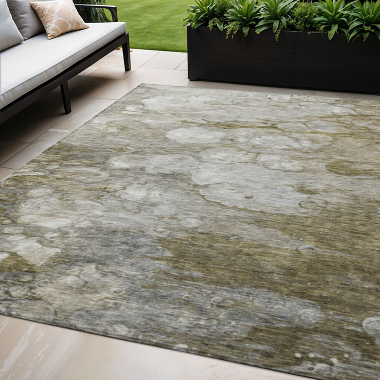 8' X 10' Brown Taupe And Ivory Abstract Washable Indoor Outdoor Area Rug