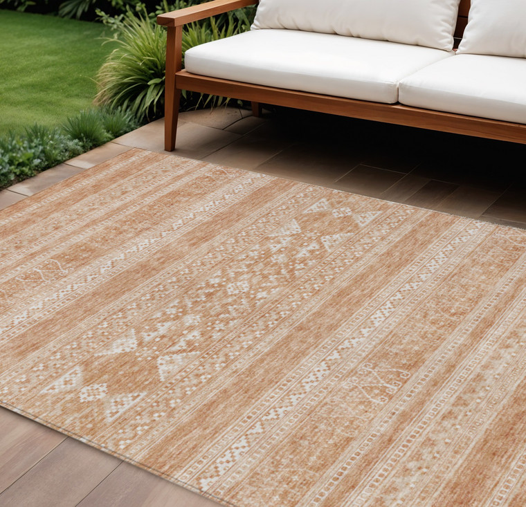 8' X 10' Copper And Ivory Southwestern Washable Indoor Outdoor Area Rug