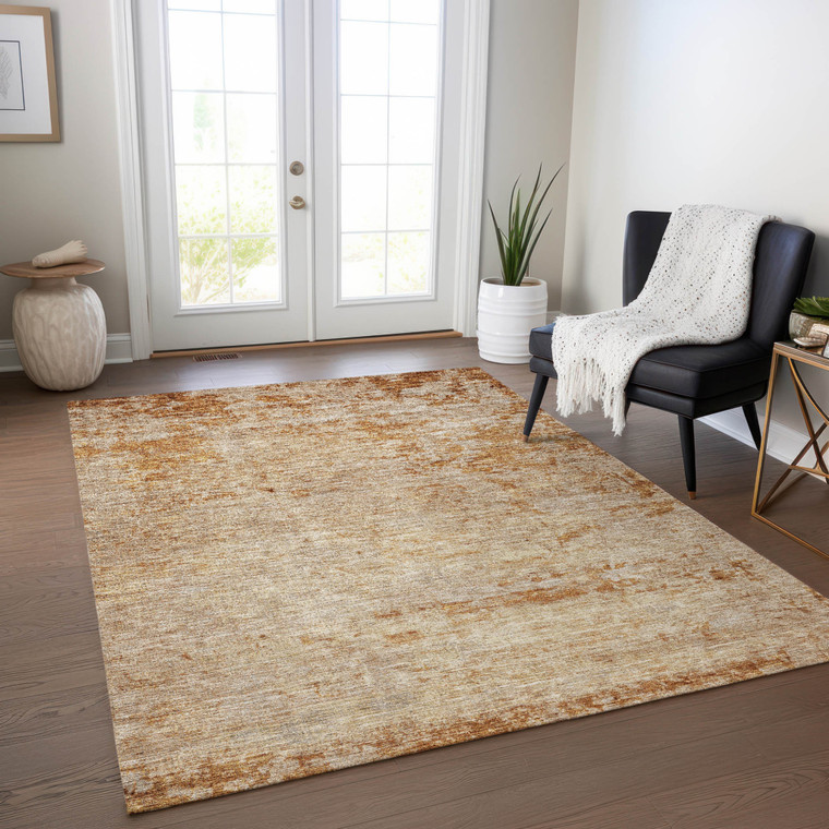 9' X 12' Copper And Terra Cotta Abstract Washable Indoor Outdoor Area Rug