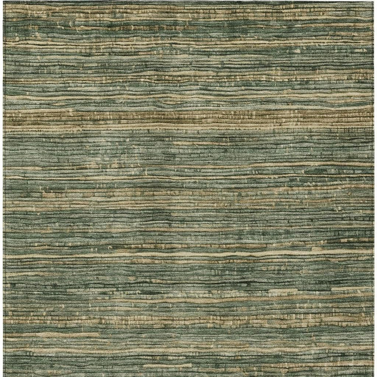8' X 10' Fern Green And Charcoal Striped Washable Indoor Outdoor Area Rug