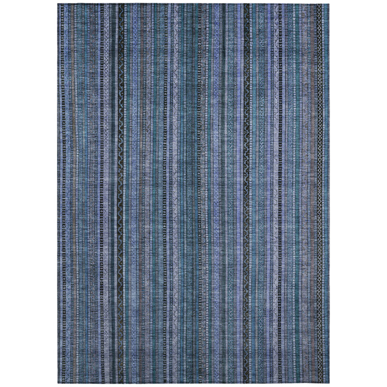 10' X 14' Blue Gray And Sky Blue Striped Washable Indoor Outdoor Area Rug