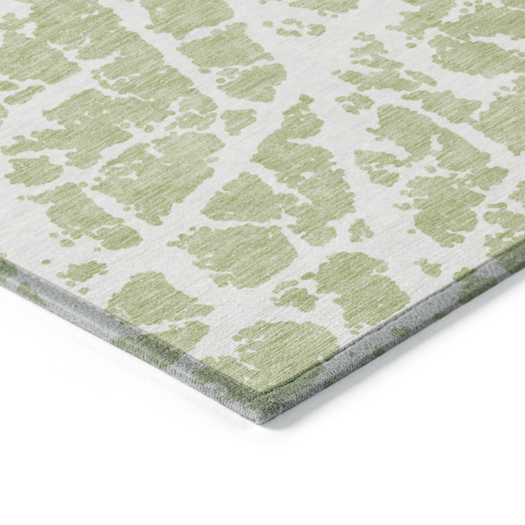 8' X 10' Green and White Abstract Washable Non Skid Indoor Outdoor Area Rug