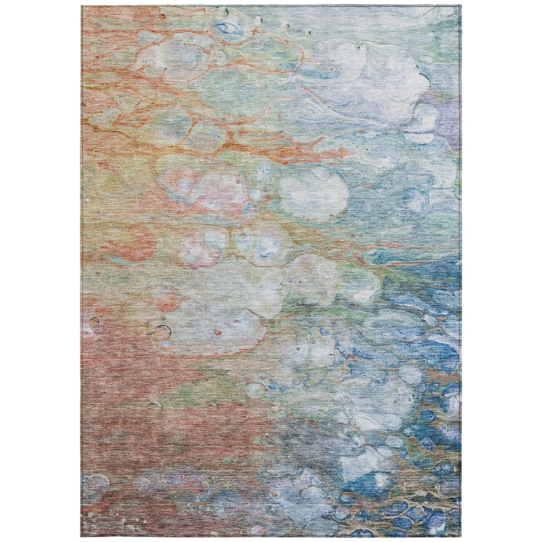 10' X 14' Copper Blue And Artichoke Green Abstract Washable Indoor Outdoor Area Rug