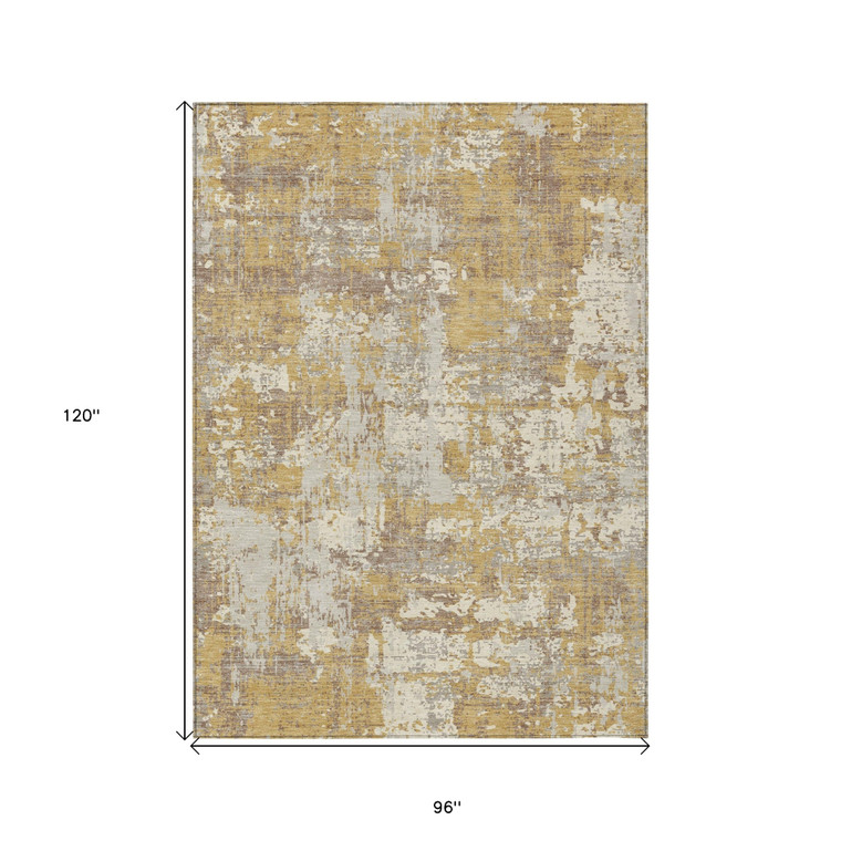8' X 10' Gold Brown And Beige Abstract Washable Indoor Outdoor Area Rug