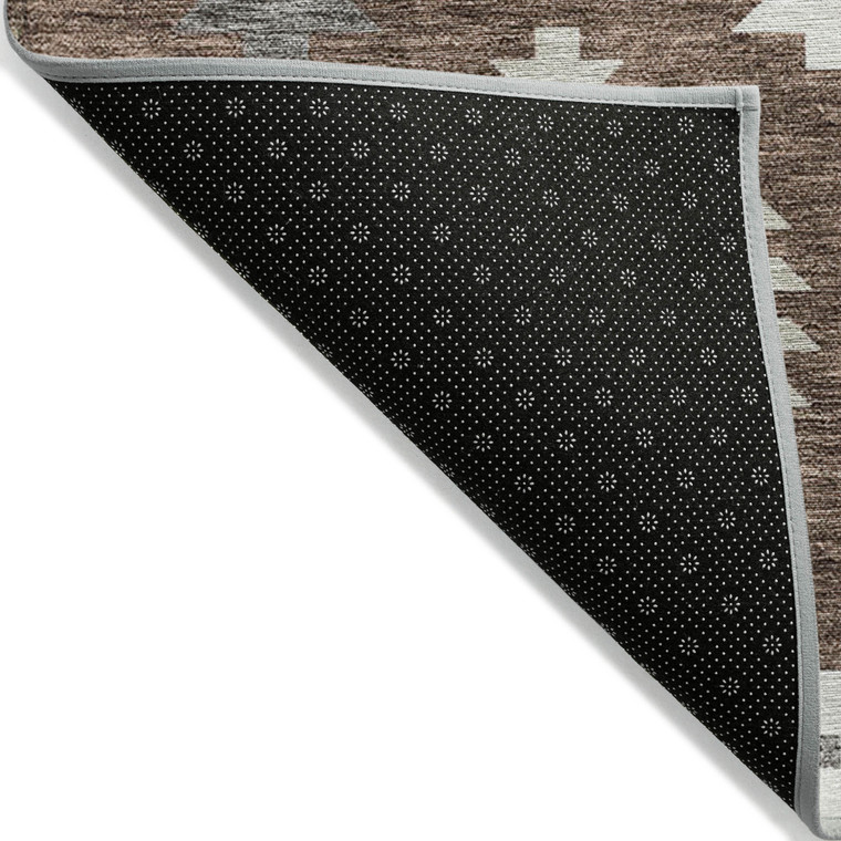 9' X 12' Brown Ivory And Taupe Southwestern Washable Indoor Outdoor Area Rug