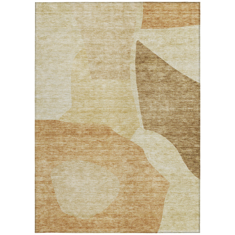 8' X 10' Beige Copper And Brown Abstract Washable Indoor Outdoor Area Rug
