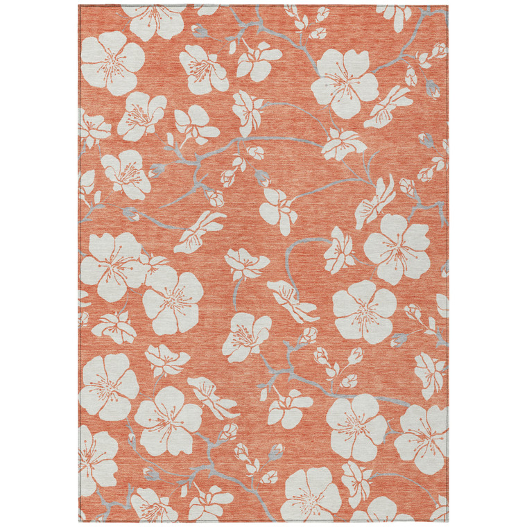 9' X 12' Coral Ivory And Gray Floral Washable Indoor Outdoor Area Rug