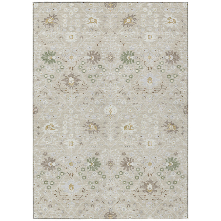 9' X 12' Beige Brown And Green Oriental Washable Indoor Outdoor Area Rug