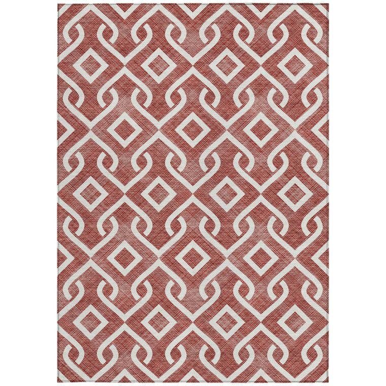 8' X 10' Burgundy And Ivory Geometric Washable Indoor Outdoor Area Rug