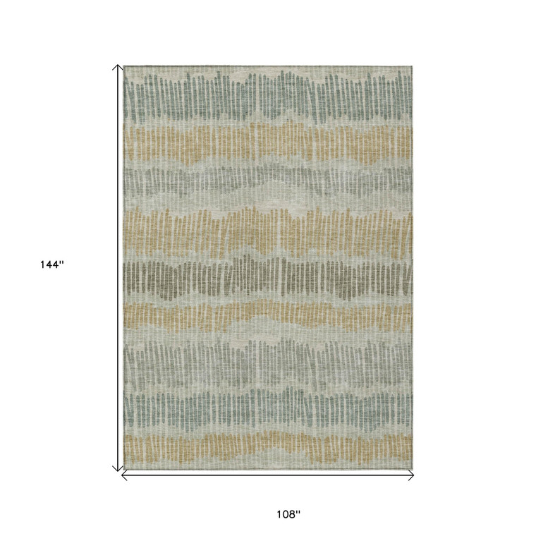 9' X 12' Beige Brown And Gray Striped Washable Indoor Outdoor Area Rug