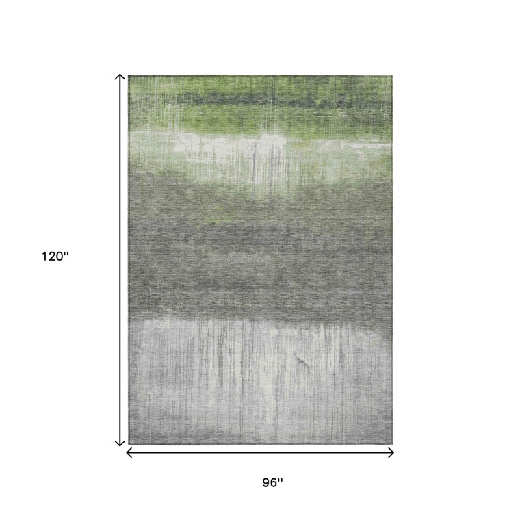 8' X 10' Fern Green And Gray Abstract Washable Indoor Outdoor Area Rug - Fern Green, Gray