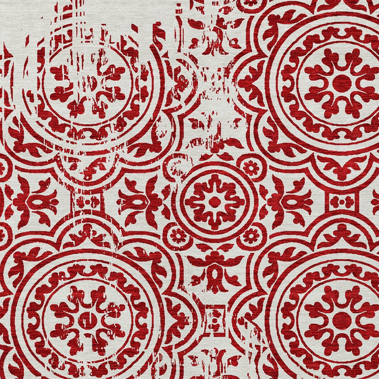 8' X 10' Red And Ivory Medallion Washable Indoor Outdoor Area Rug