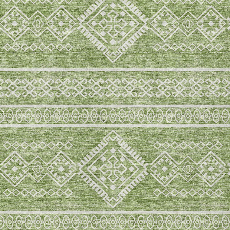 8' X 10' Green And Ivory Southwestern Washable Indoor Outdoor Area Rug