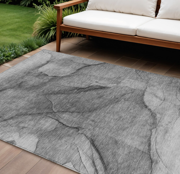 10' X 14' Gray Silver And Charcoal Abstract Washable Indoor Outdoor Area Rug - Gray, Silver, Charcoal