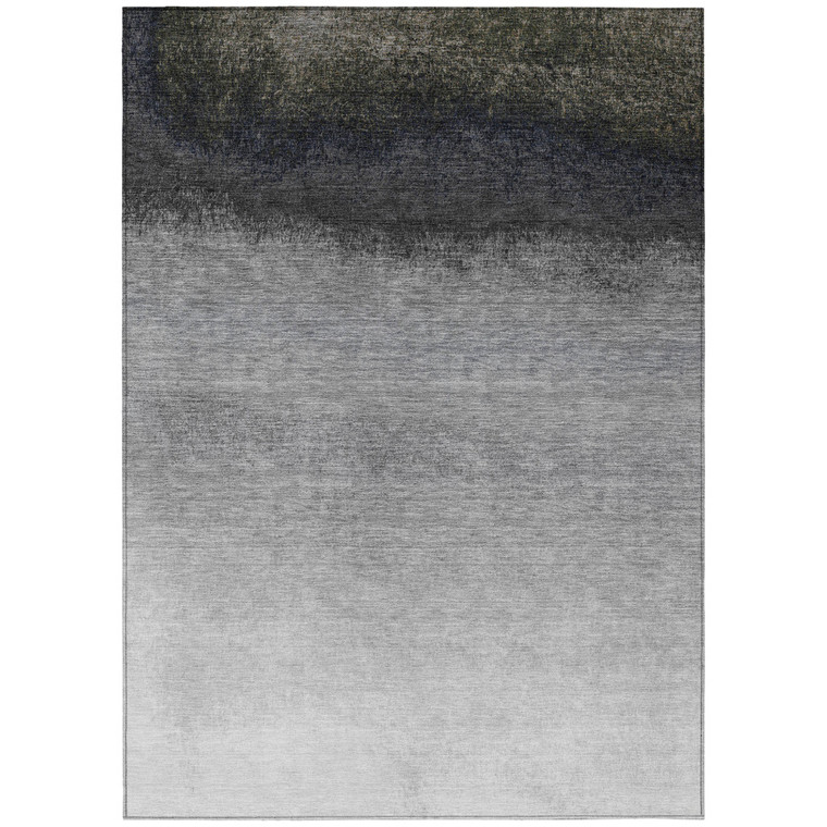 8' X 10' Silver And Black Ombre Washable Indoor Outdoor Area Rug