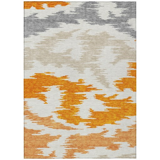 8' X 10' Orange Beige And Ivory Abstract Washable Indoor Outdoor Area Rug