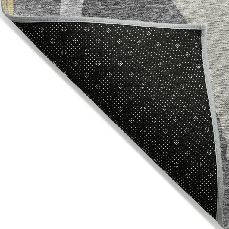 8' Black Gray And Tan Round Abstract Washable Indoor Outdoor Area Rug