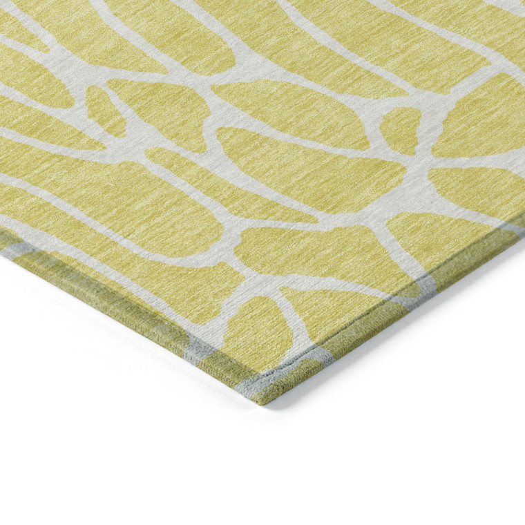 9' X 12' Yellow And Ivory Geometric Washable Indoor Outdoor Area Rug Transitional Style - Yellow, Ivory Color