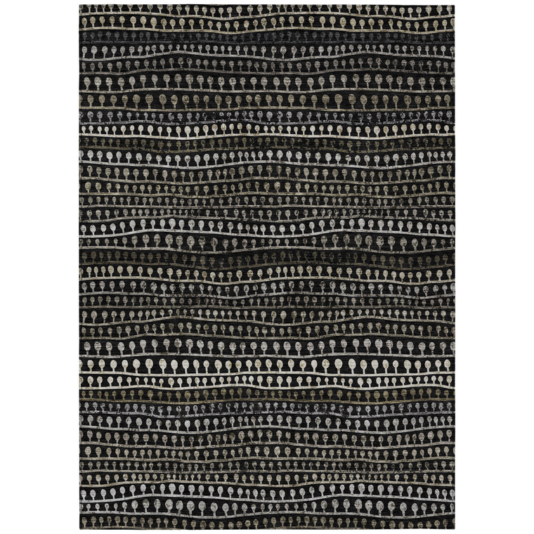10' X 14' Taupe Charcoal And Gray Striped Washable Indoor Outdoor Area Rug