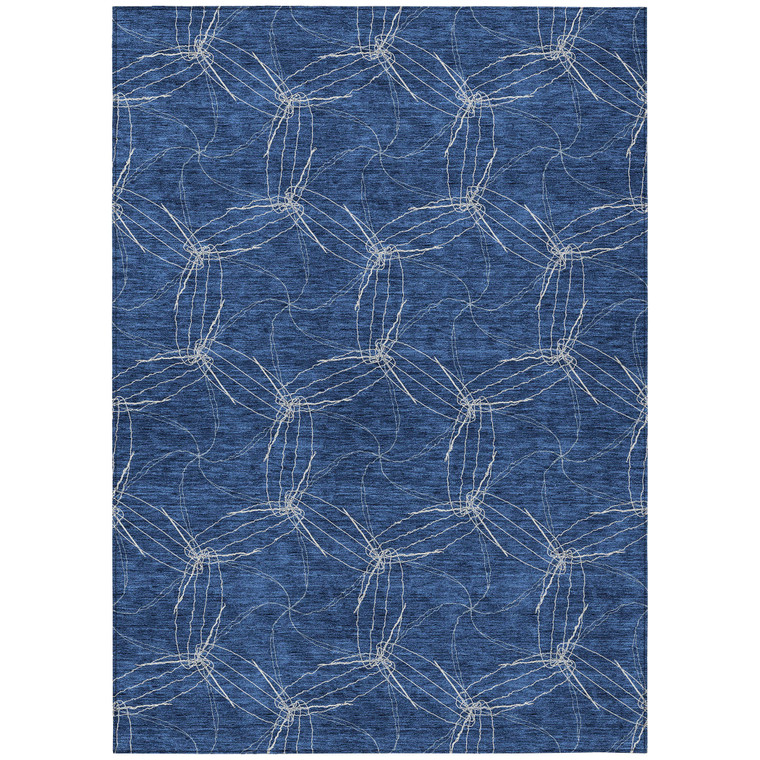 8' X 10' Navy Blue And Ivory Geometric Washable Indoor Outdoor Area Rug - Navy Blue, Ivory