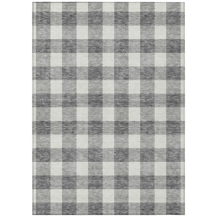 8' X 10' Gray And Charcoal Plaid Washable Indoor Outdoor Area Rug