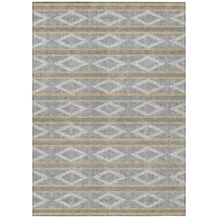 10' X 14' Gray Ivory And Brown Geometric Washable Indoor Outdoor Area Rug