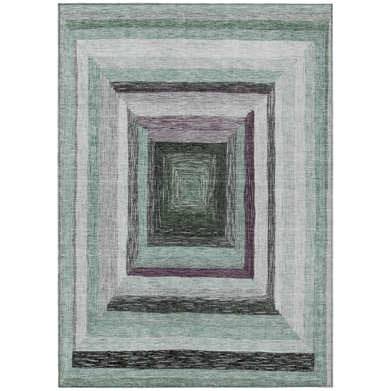 9' X 12' Pale Aqua Ivory And Gray Geometric Washable Indoor Outdoor Area Rug