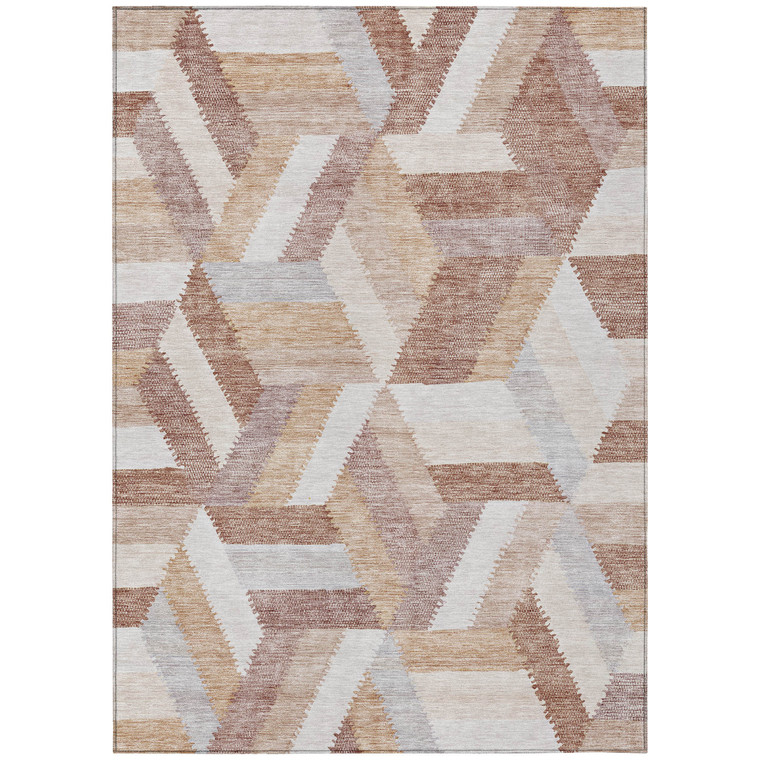 9' X 12' Copper Geometric Washable Indoor Outdoor Area Rug