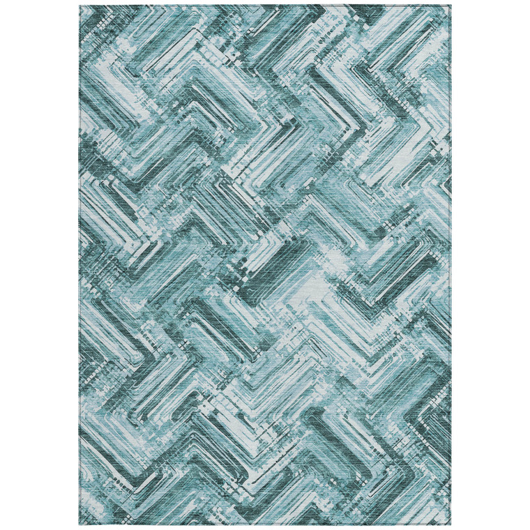 9' X 12' Teal Blue Aqua And Ivory Geometric Washable Indoor Outdoor Area Rug - 608219199975