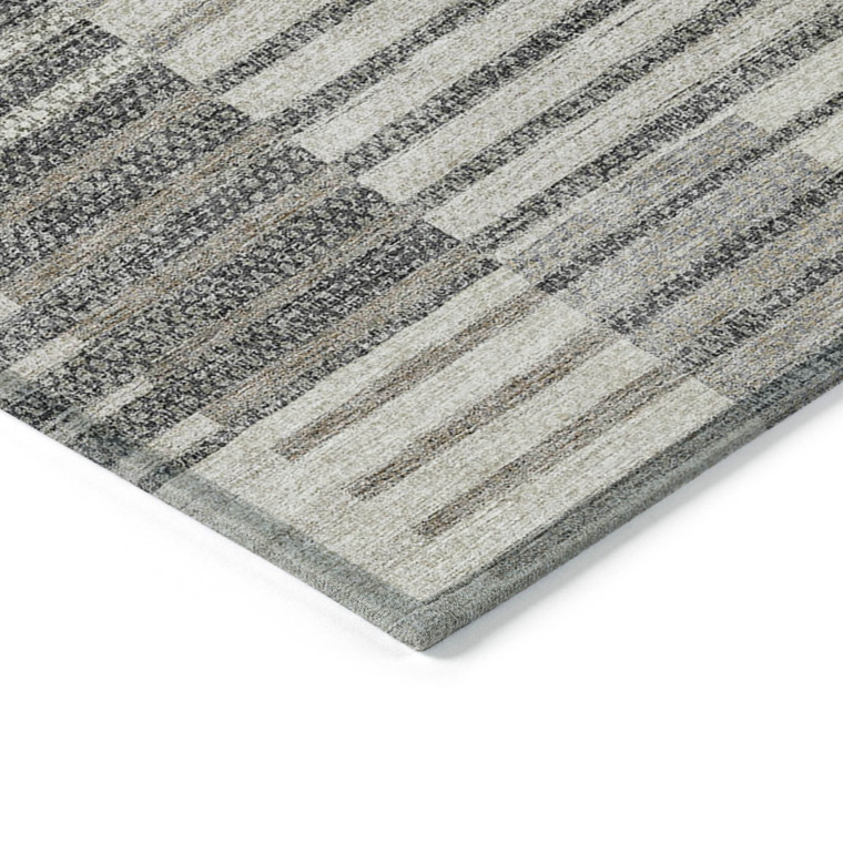 8' X 10' Beige Ivory And Taupe Striped Washable Indoor Outdoor Area Rug