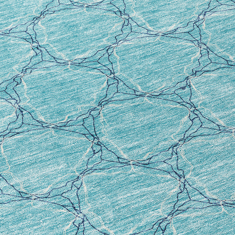 8' Teal Blue And Navy Blue Round Geometric Washable Indoor Outdoor Area Rug - 880016462845