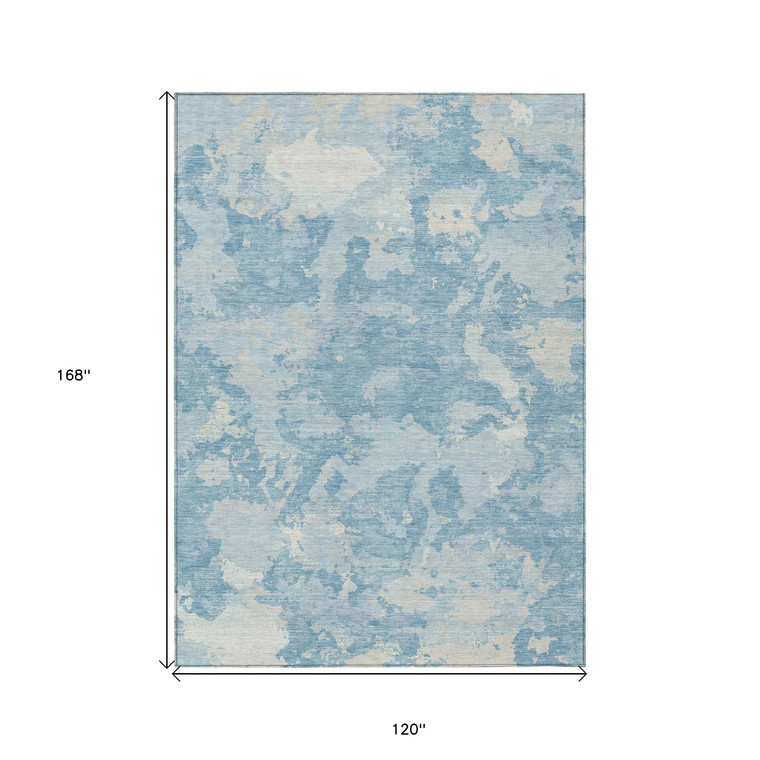 10' X 14' Sky Blue And Denim Blue Abstract Washable Indoor Outdoor Area Rug Transitional Style - Sky Blue, Denim Blue Color
