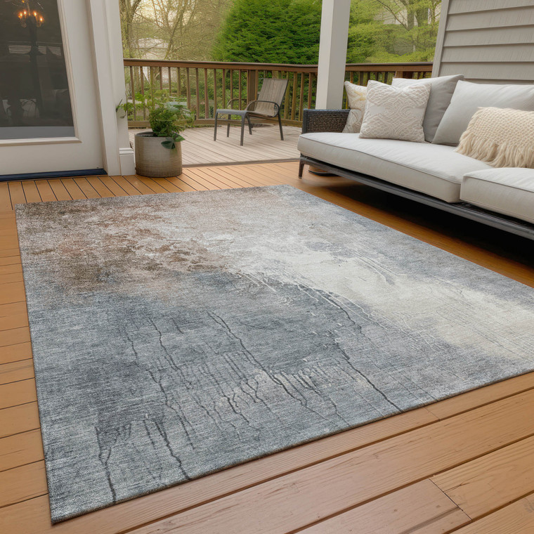 10' X 14' Rust And Gray Abstract Washable Indoor Outdoor Area Rug
