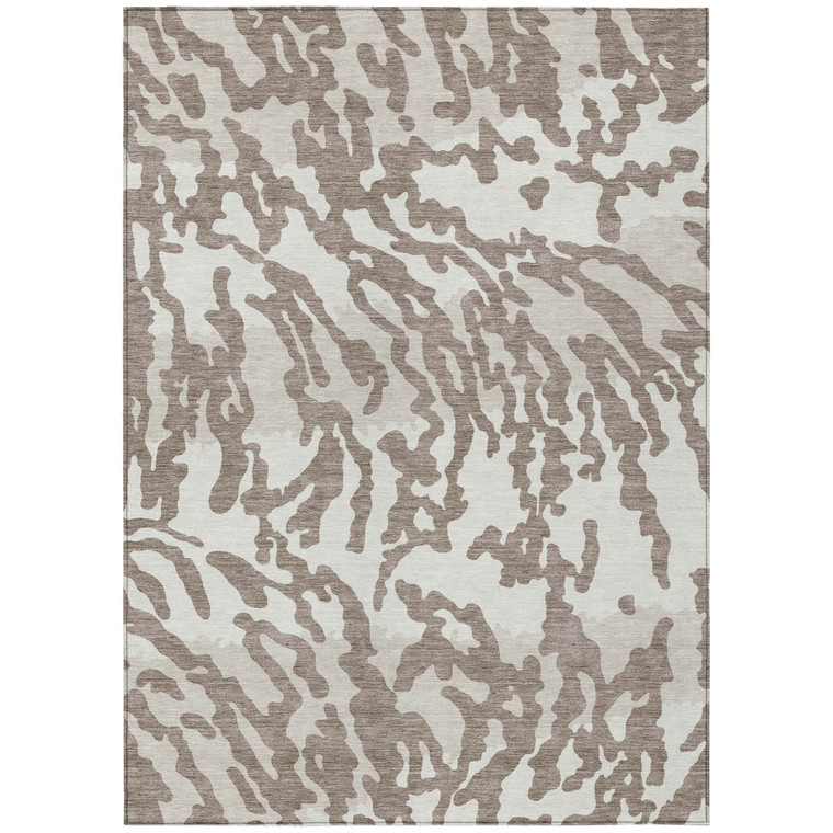 9' X 12' Taupe Brown And Ivory Animal Print Washable Indoor Outdoor Area Rug