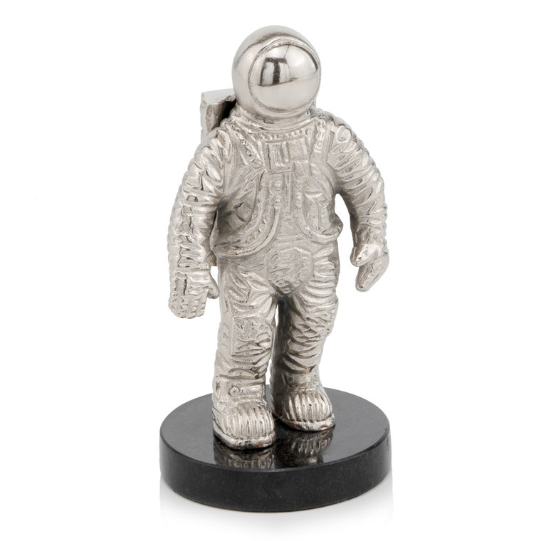 8" Silver and Black Marble Aluminum Space Man Sculpture - 606114085799