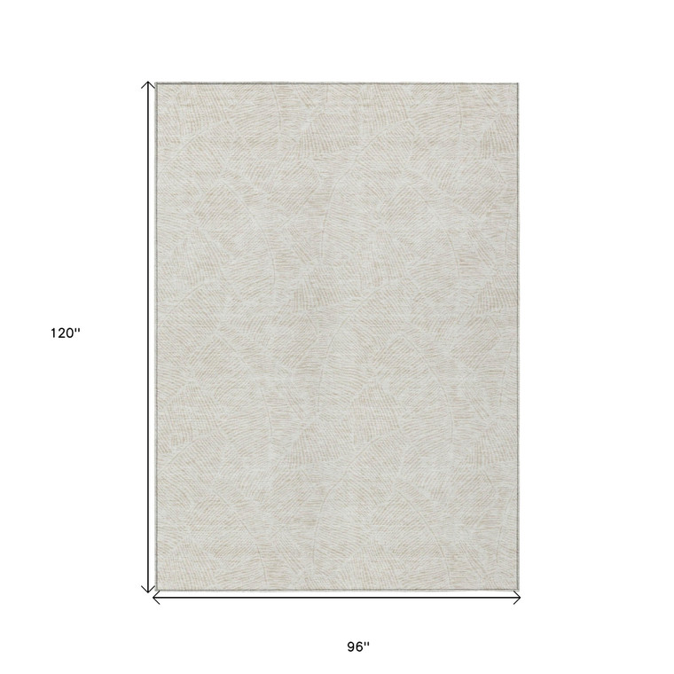 8' X 10' Ivory And Beige Floral Washable Indoor Outdoor Area Rug - Ivory, Beige