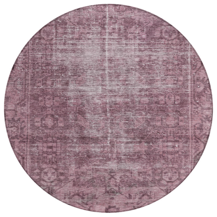 8' Merlot Round Oriental Washable Indoor Outdoor Area Rug