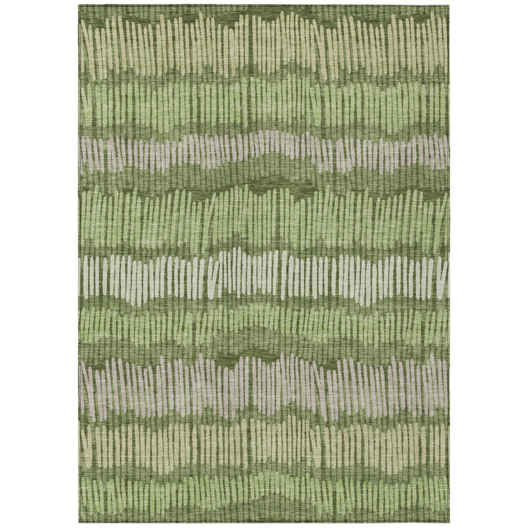 9' X 12' Olive Green And Gray Striped Washable Indoor Outdoor Area Rug - 608219250812