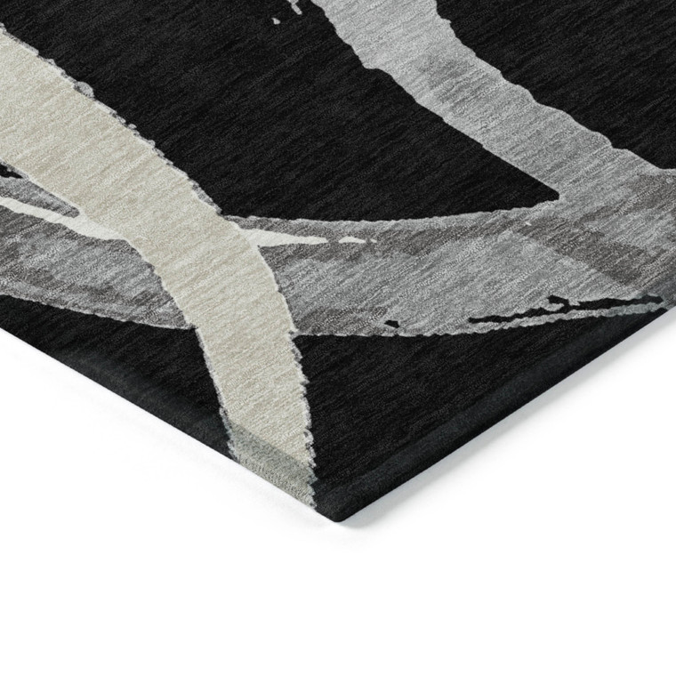 8' X 10' Black Ivory And Gray Abstract Washable Indoor Outdoor Area Rug